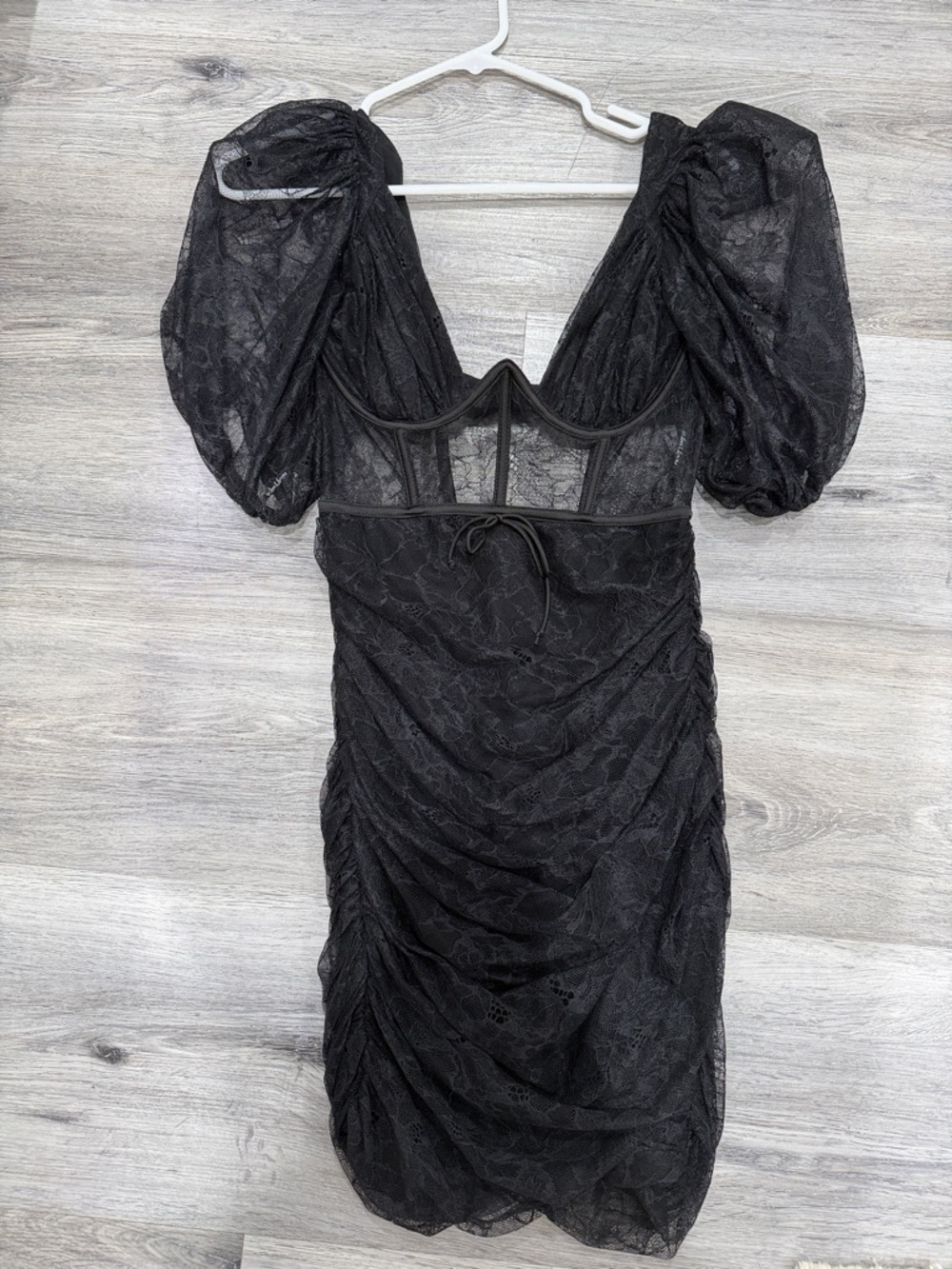 For Love And Lemons Black Lace Puff-Sleeve Mini Dress